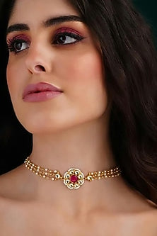 Gold Finish Pearl Choker Necklace