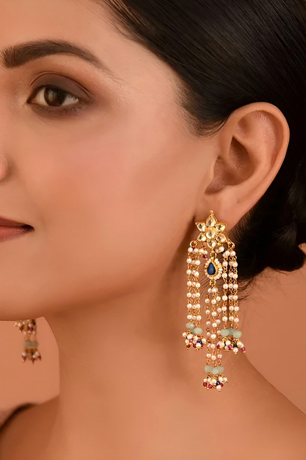 Gold Finish Kundan Polki Dangler Earrings