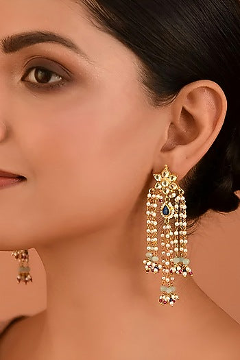 Gold Finish Kundan Polki Dangler Earrings