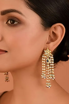 Gold Finish Kundan Polki Dangler Earrings