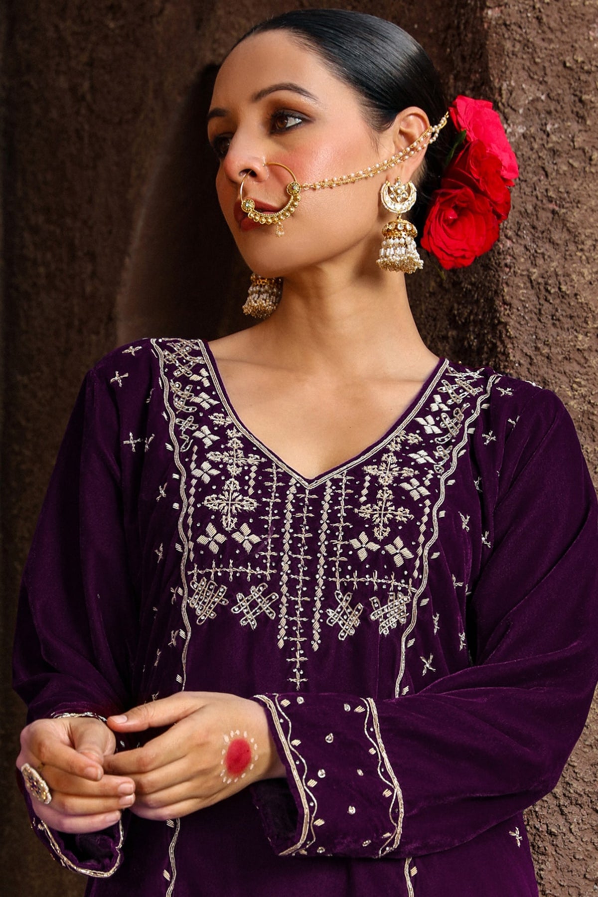 Gold Finish Kundan Polki & Jadau Jhumka Earrings