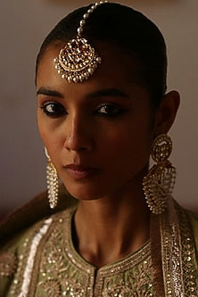 Gold Finish Kundan Polki & Pearl Maang Tikka