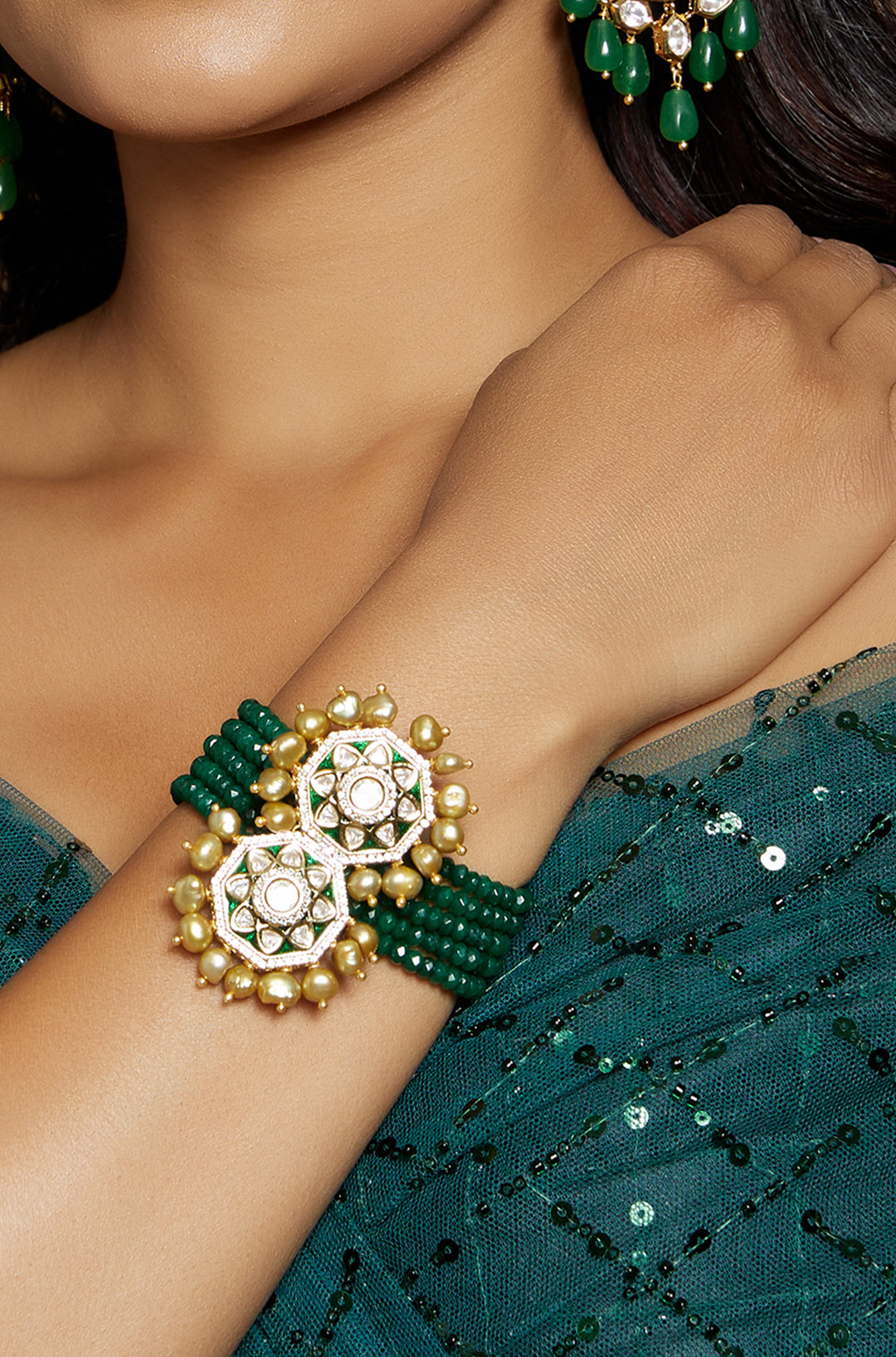 Alluring Green & Golden Polki Bracelet