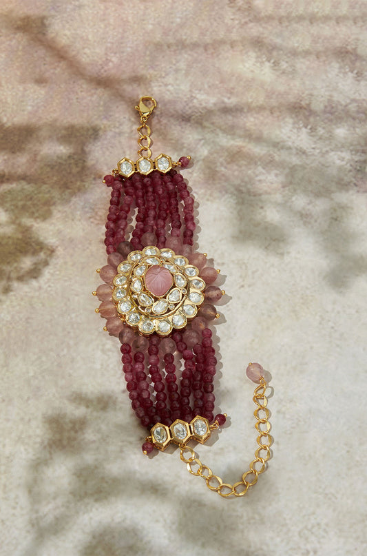 Royal Pink & Red Gold Polki Bracelet