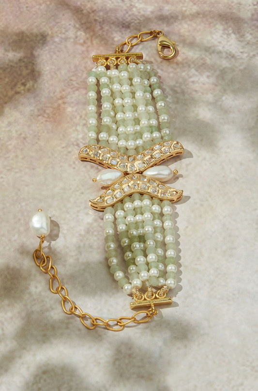 Green & White Polki Bracelet