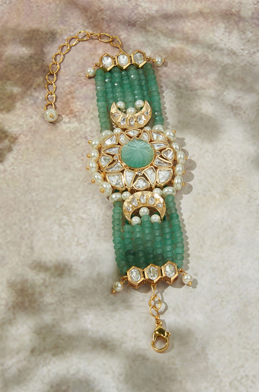 Gold Tone Green Polki Bracelet