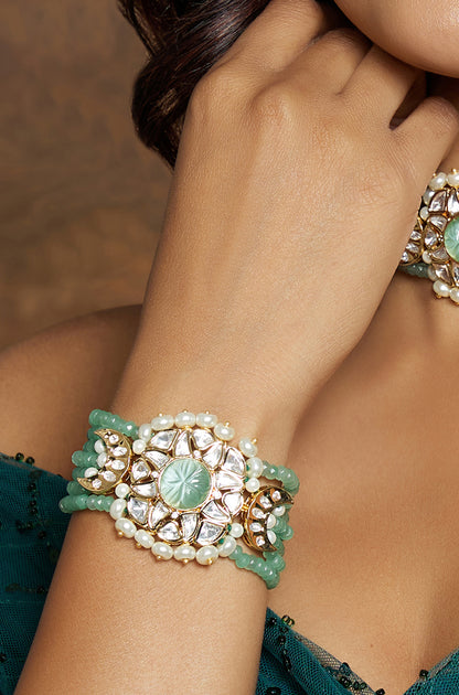 Gold Tone Green Polki Bracelet