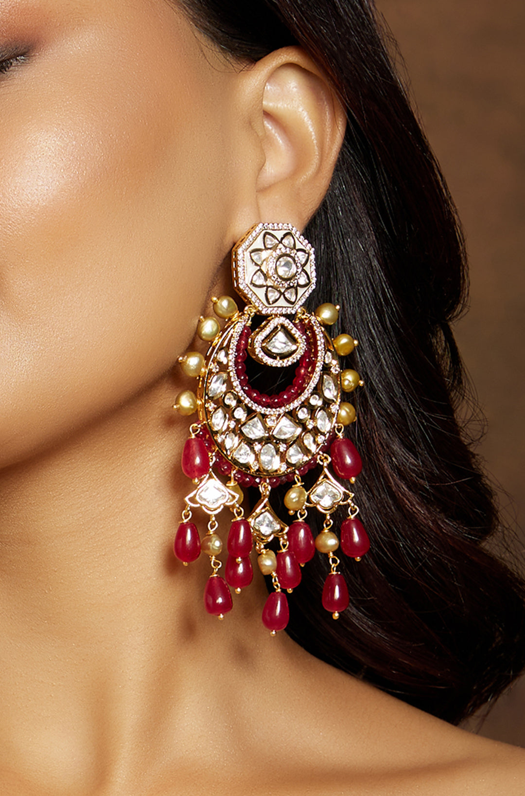 Deep Red & Golden Classic Earring