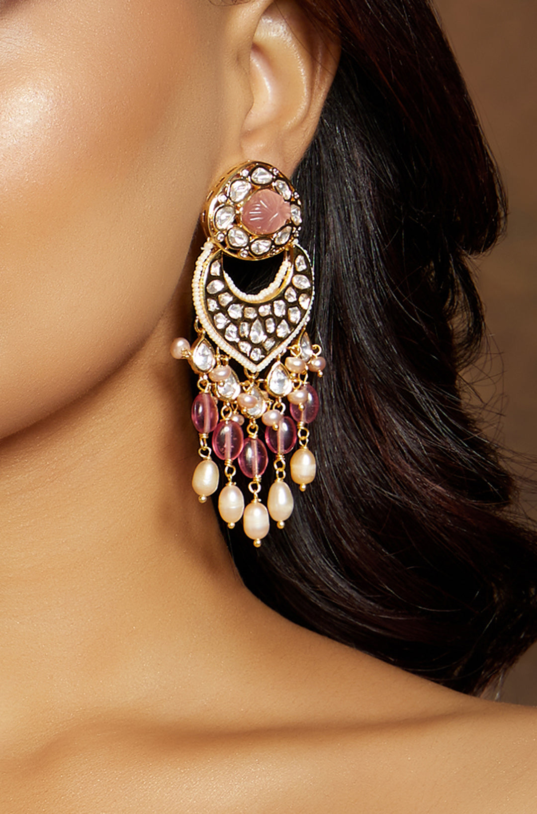 Alluring Pink Kundan Polki Earrings