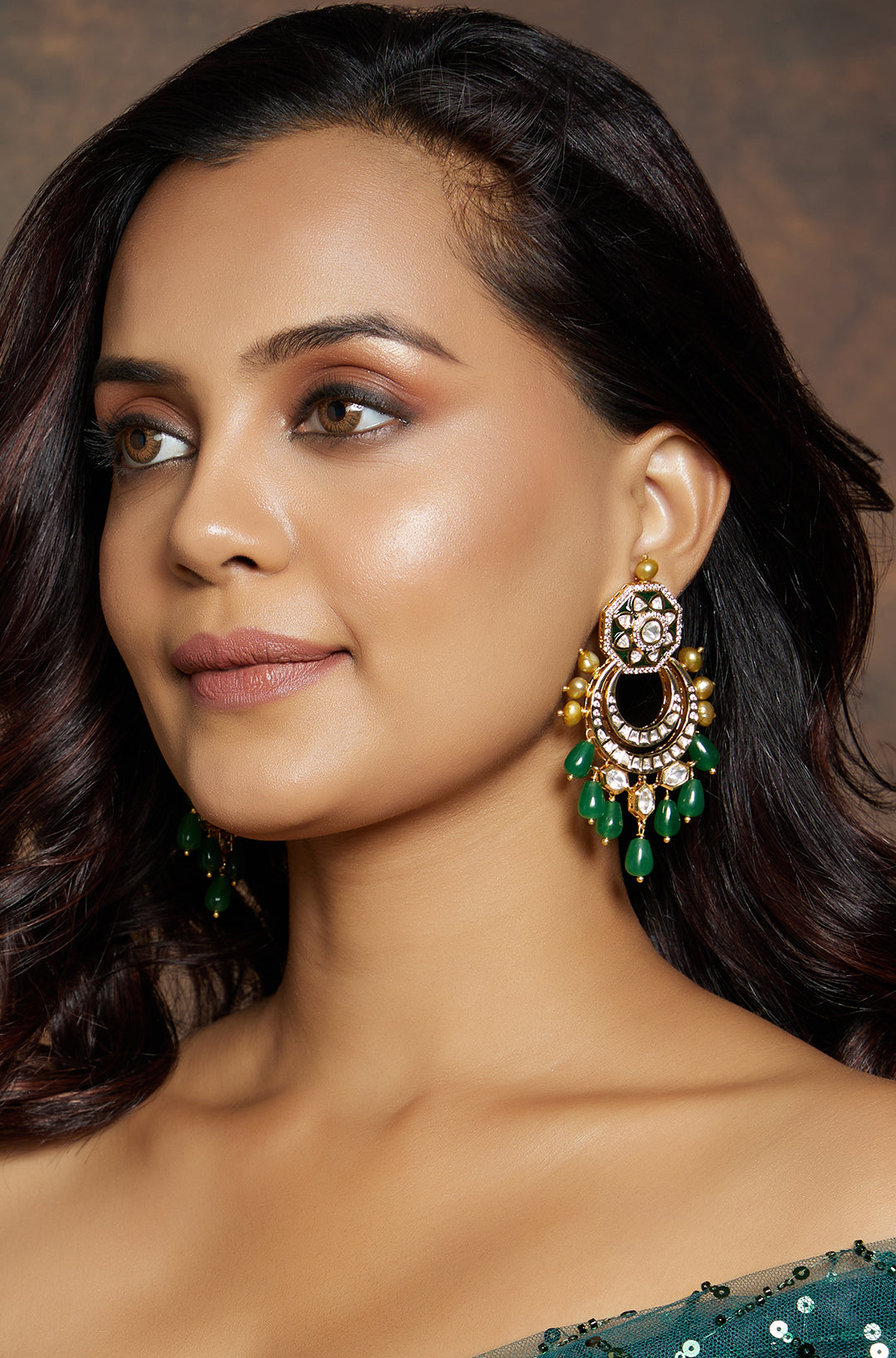 Classic Green & Golden  Polki Earrings