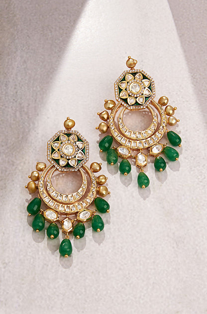 Classic Green & Golden  Polki Earrings