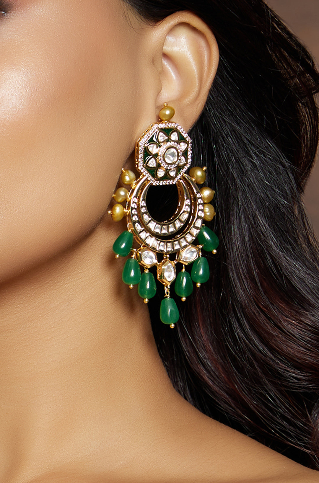 Classic Green & Golden  Polki Earrings