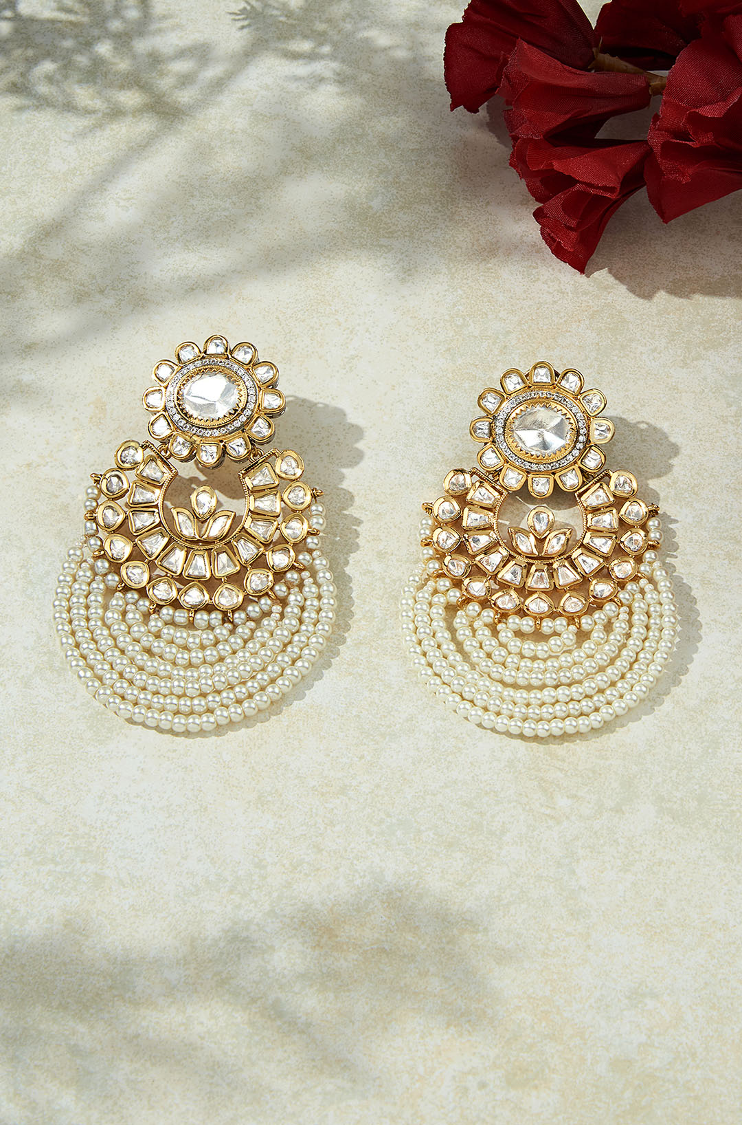 Classic White Kundan Polki Earrings