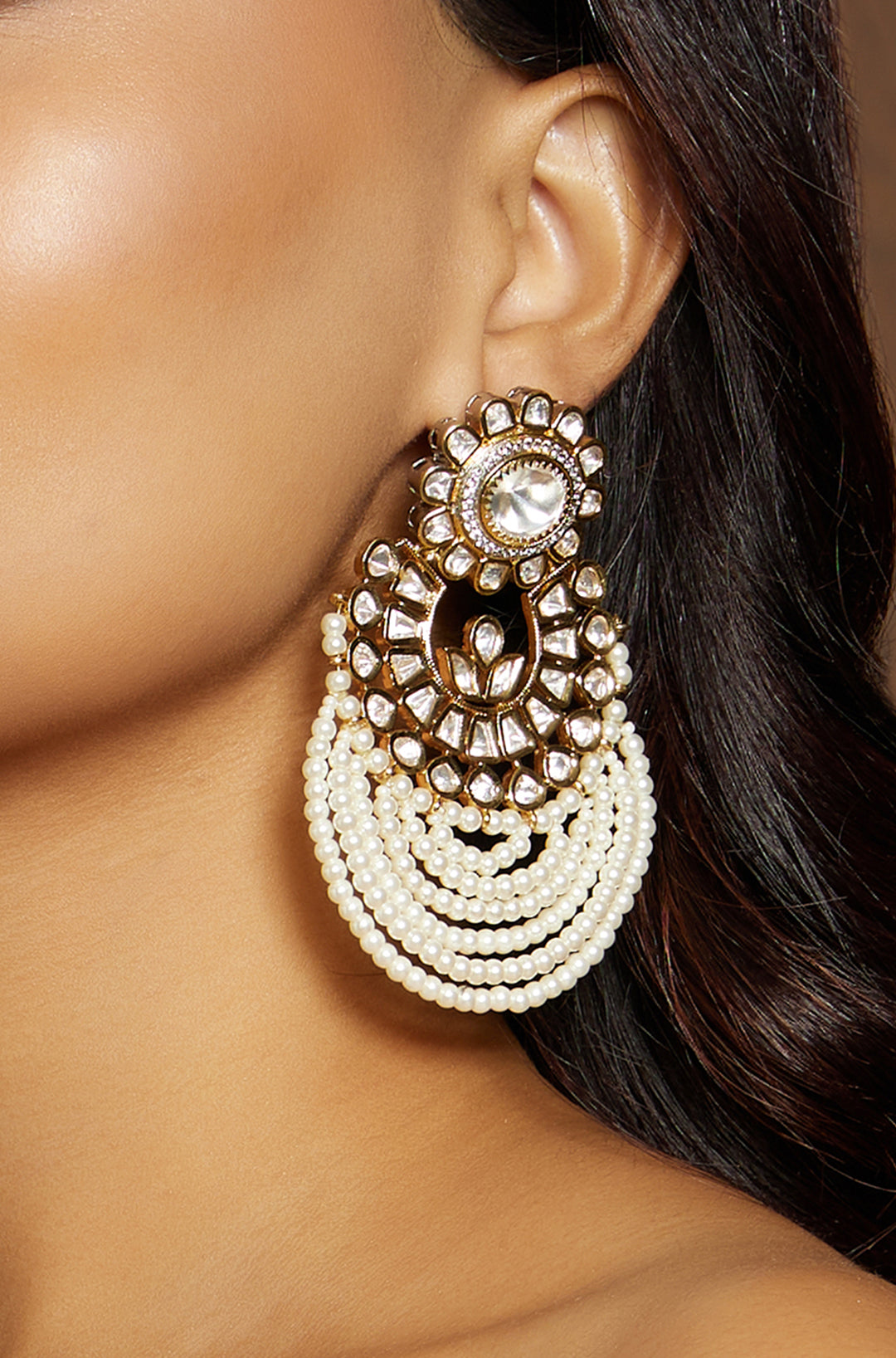 Classic White Kundan Polki Earrings