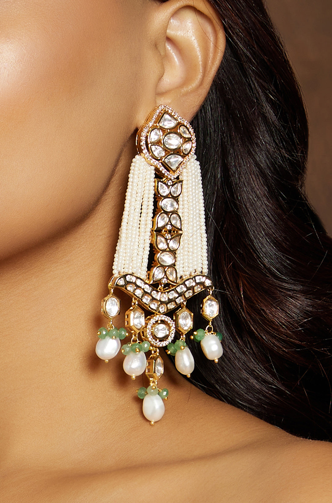 Bespoke White & Golden Chandelier Earring