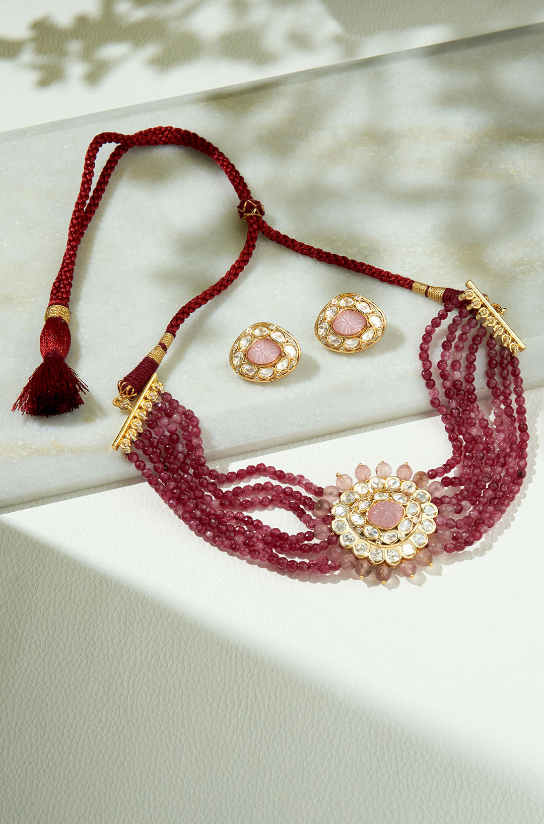 Red & Golden Polki Necklace Set