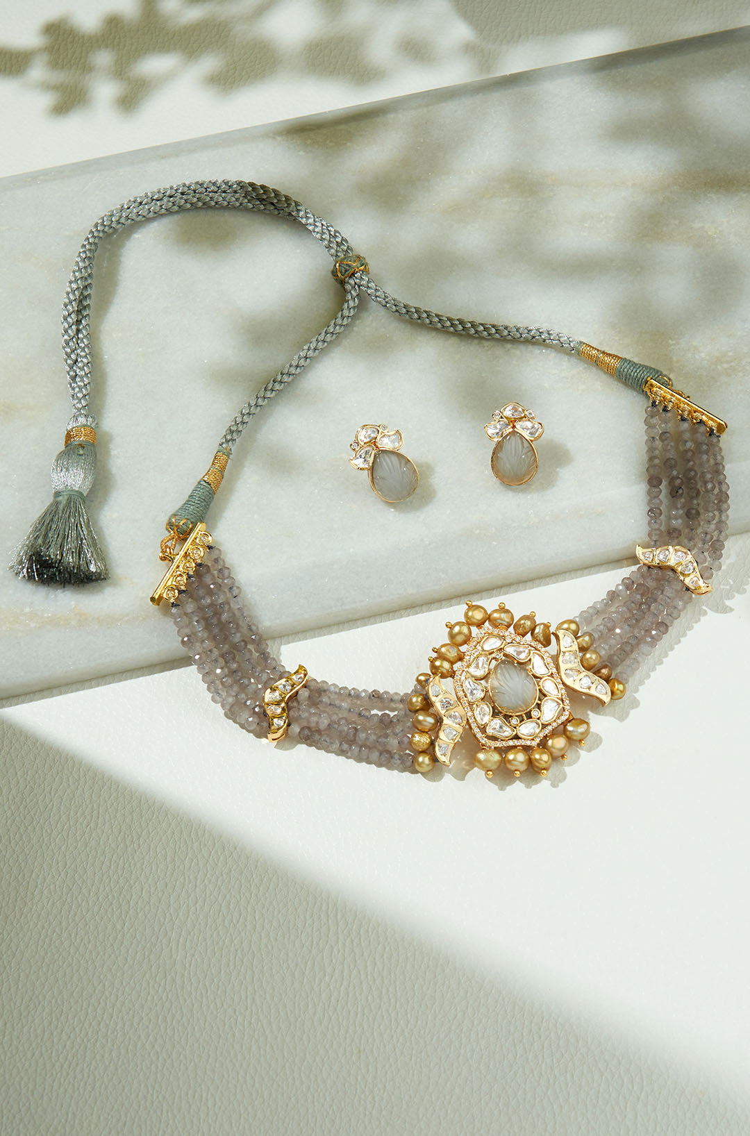 Grey & Golden Polki Choker Set