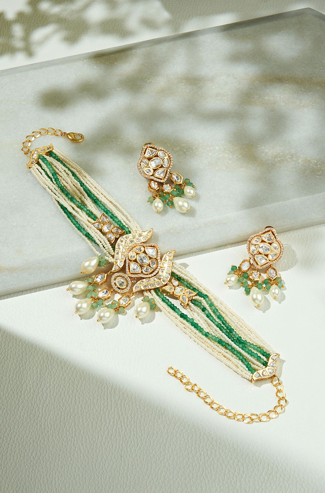 Elegant White & Green Necklace Set