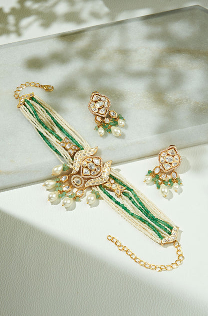 Elegant White & Green Necklace Set