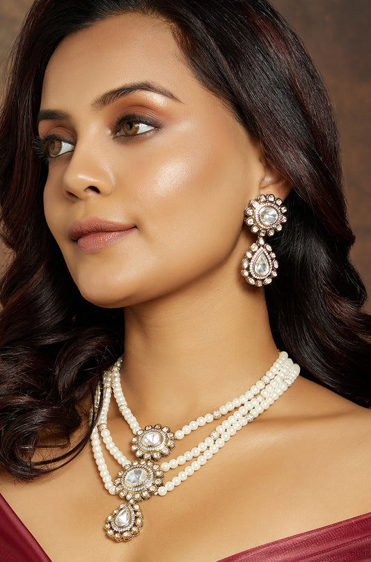 Classic Multi Layered Pearl Polki Set