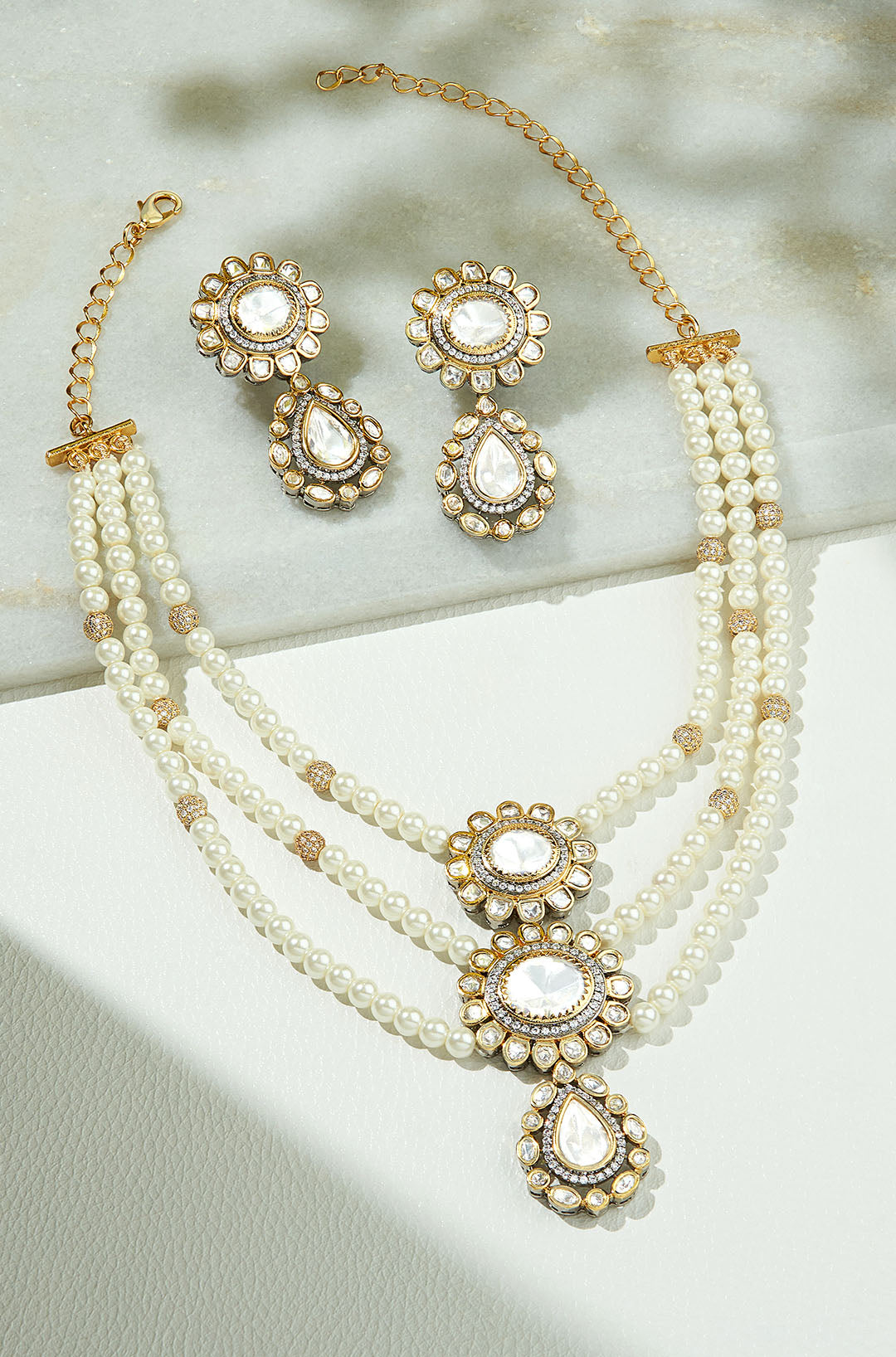 Classic Multi Layered Pearl Polki Set