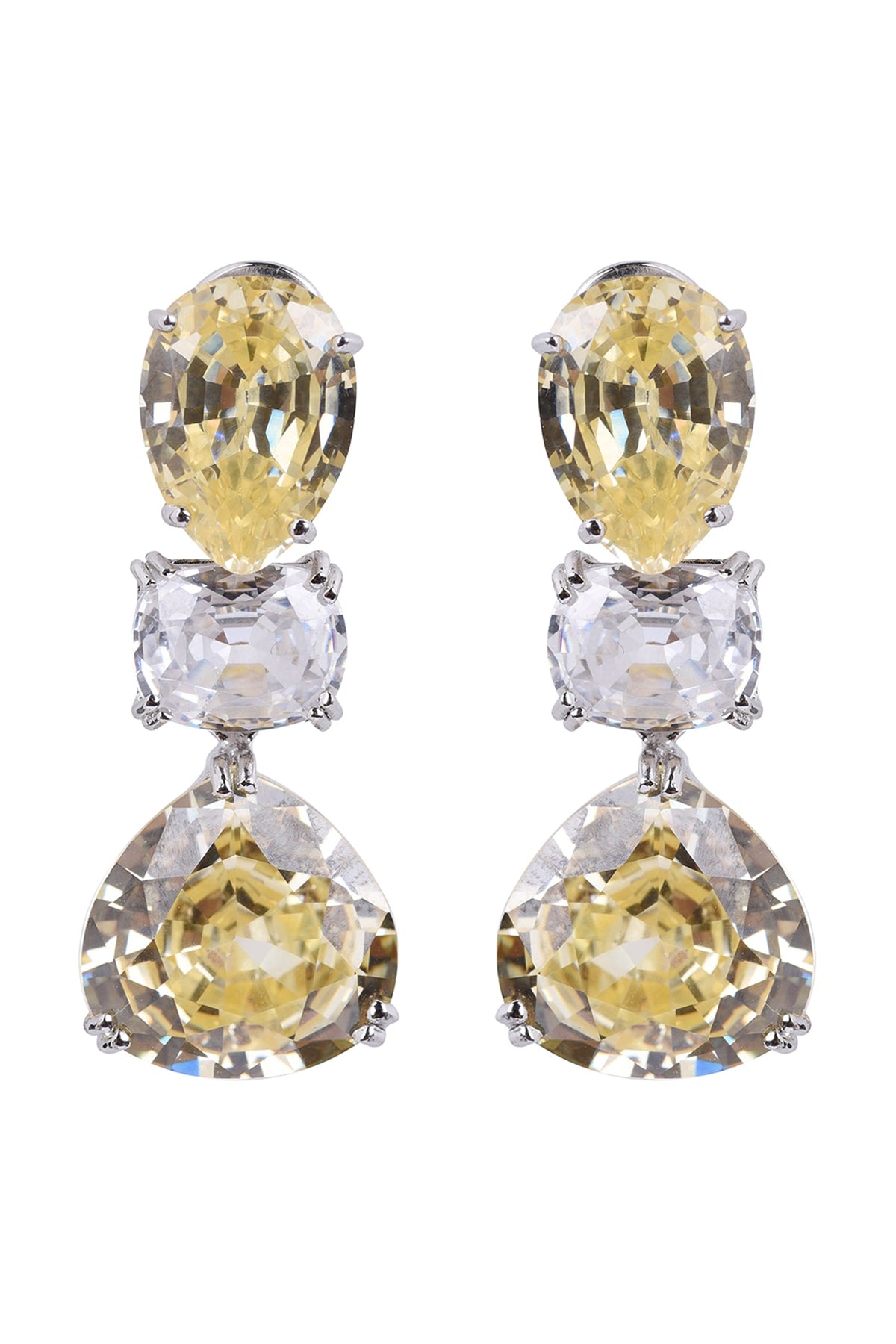 White Finish Earrings With Semi Precious Stones