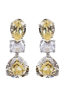 White Finish Earrings With Semi Precious Stones