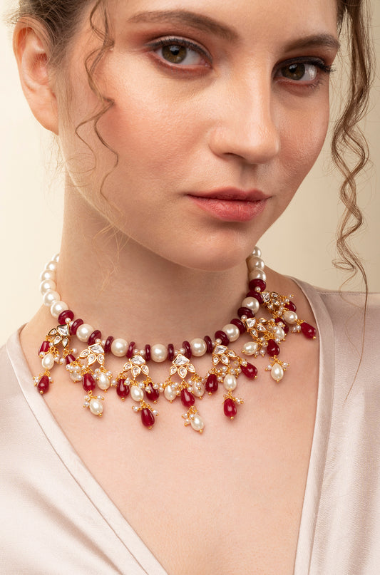 Pearl Necklace With Red Agate