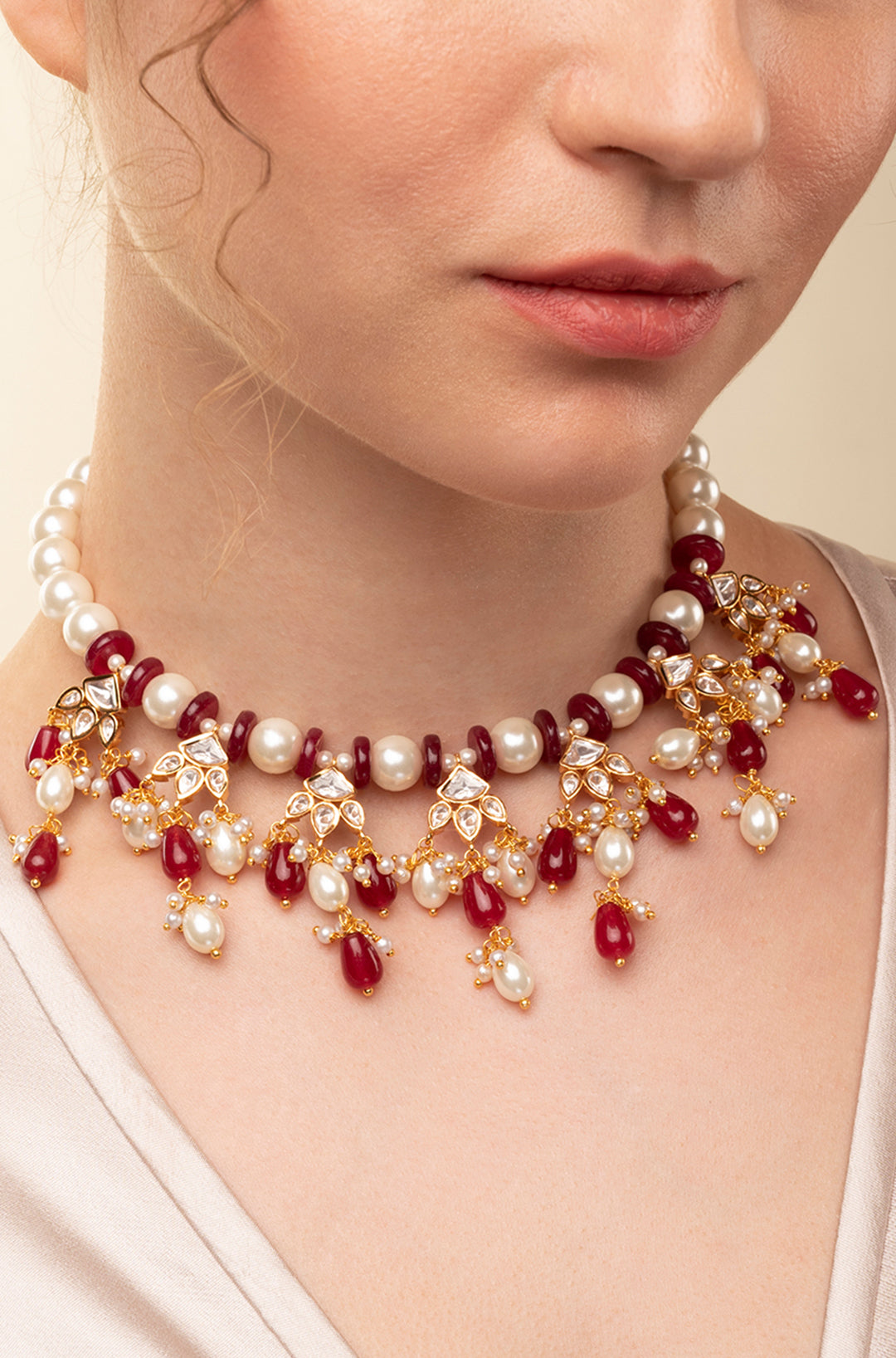 Pearl Necklace With Red Agate