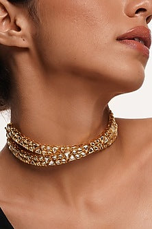Gold Plated Mirror Choker Necklace