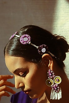 Purple Headband With Dyed Beads