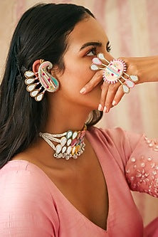 Peachy Pink Ring With Multi-Colored Mirrors