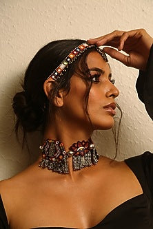 Maroon Choker Necklace With Dyed Beads