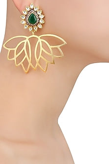 Gold Finish Lotus Drop Earrings