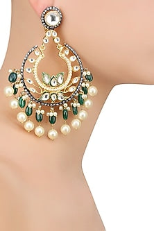 Gold Finish Kundan and Emerald Stone Chandbali Earrings