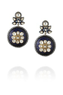 Antique finish blue enamel kundan earrings