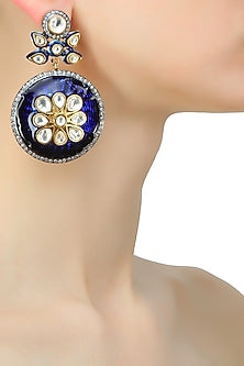 Antique finish blue enamel kundan earrings