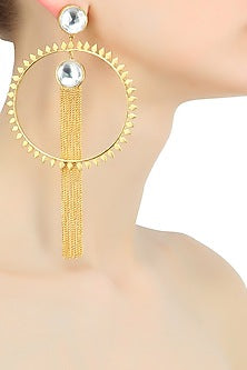 Gold plated spikes kundan chain earrings