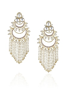 Gold plated kundan and pearl filigree chandbali earrings