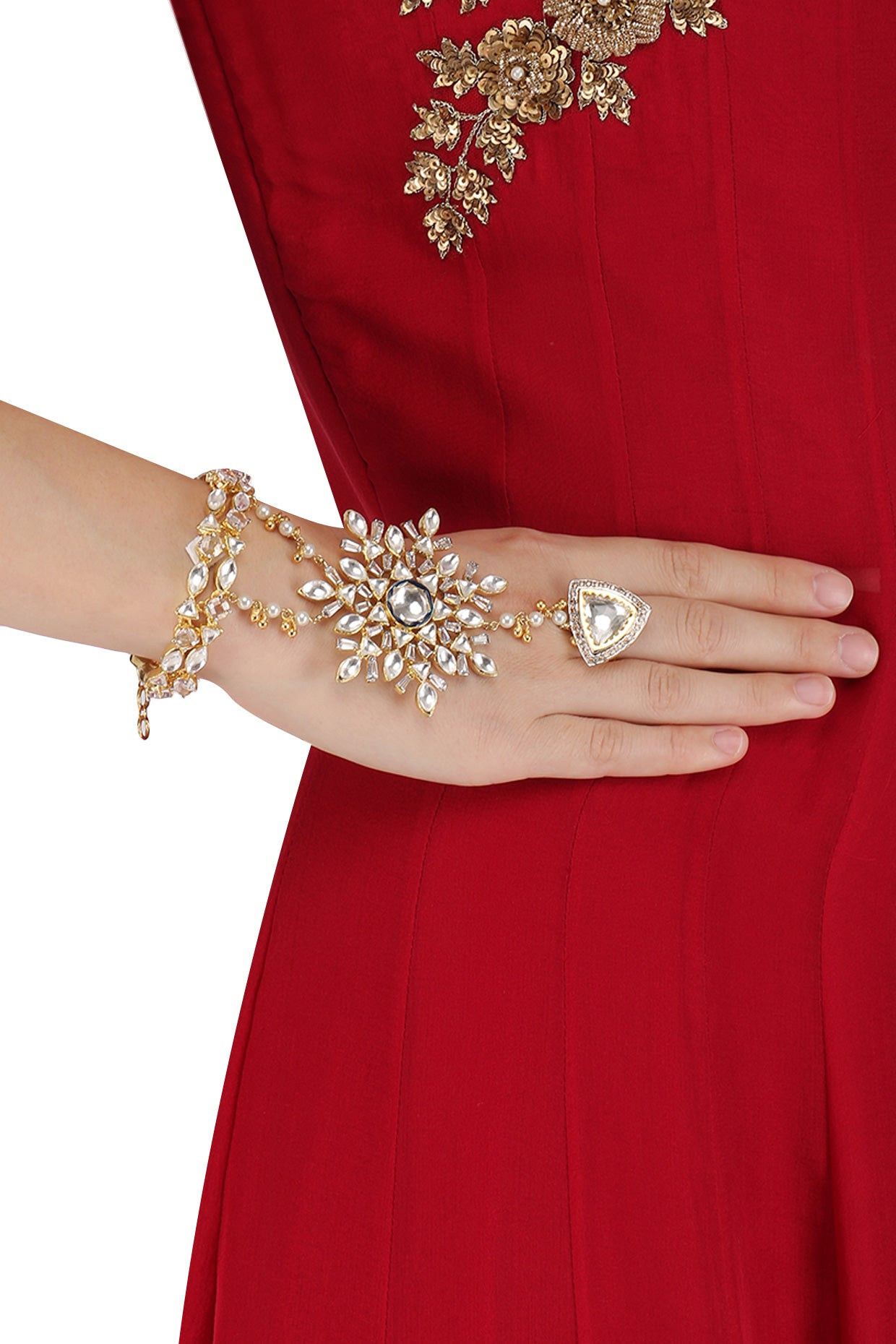 Gold Finish Baguettes and Kundan Hath Phool