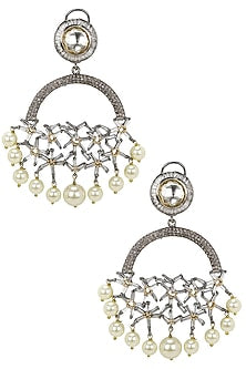 Gold Finish Zircons and Kundan Stones Semi Circle Earrings