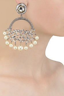 Gold Finish Zircons and Kundan Stones Semi Circle Earrings