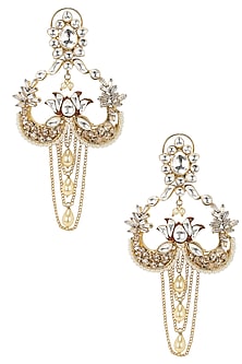 Gold Finish Kundan and Polkis Chandelier Earrings