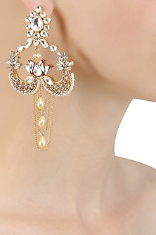 Gold Finish Kundan and Polkis Chandelier Earrings