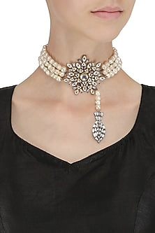 Gold Finish Baguettes Studded Pendant Choker