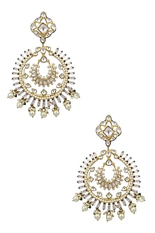 Gold Finish Jadau and Kundan Meenakari Work Statement Chandbali Earrings