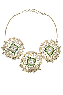 Gold Finish Jadau Kundan and Emerald Stones Choker Necklace