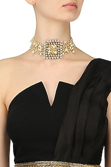 Gold Finish Zircons and Jadau Kundan Choker Necklace