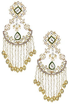 Gold Plated Kundan Stone and Pearl Chains Earrings