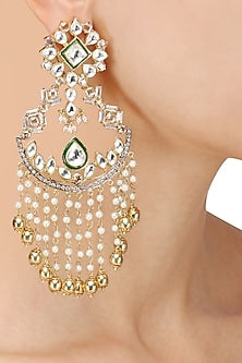 Gold Plated Kundan Stone and Pearl Chains Earrings